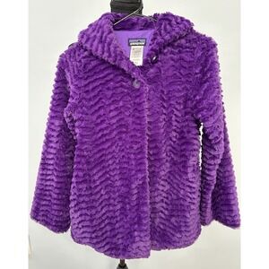Patagonia Girls L (12) Purple Fleece Hooded Button Basic Jacket 100% Polyester